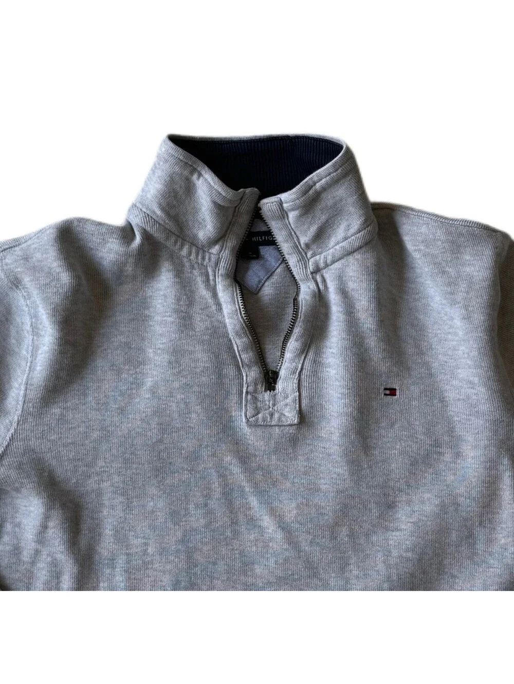 Tommy Hilfiger Men’s M Quarter Zip Pullover Sweater Gray Casual Cotton Blend